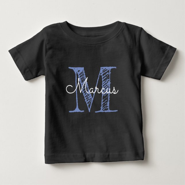 T-shirt Pour Bébé Monogramme Nom personnalisé Baby Boy Black Baby T- (Devant)