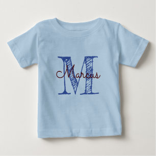 T-shirt Pour Bébé Monogramme Nom personnalisé Blue Baby Boy