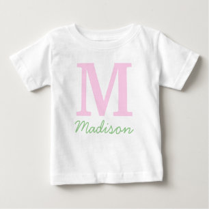 T-shirt Pour Bébé Monogramme Nom personnalisé initial Pink Green