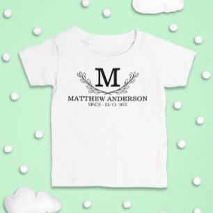 T-shirt Pour Bébé Monogramme Personnalisé De Nom Noir Et Blanc Âge