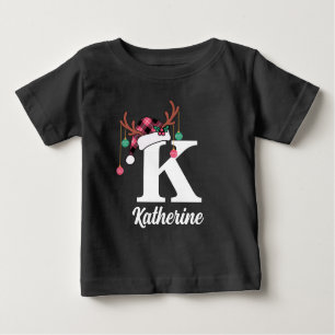 T-shirt Pour Bébé Monogramme personnalisé Famille Noël Plaid Santa H