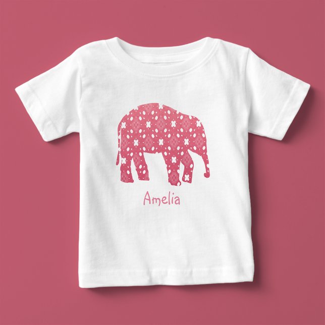 T-shirt Pour Bébé Monogramme Pink Elephant Baby (Super sweet baby elephant tee 💕🐘)