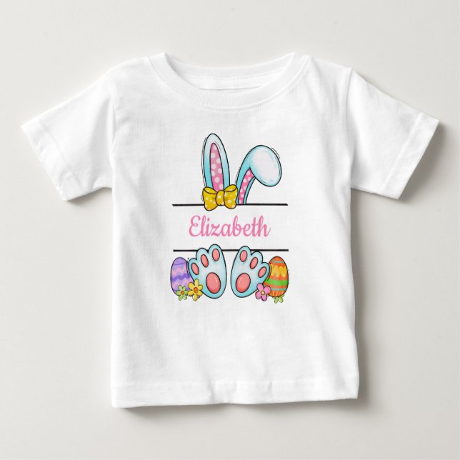 T-shirt Pour Bébé Monogramme Pink Lapin de Pâques Baby Girl's Pâques (Devant)