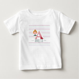 T-shirt Pour Bébé Monogramme rose vif "A" Ballerina