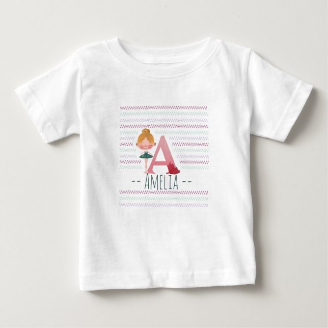 T-shirt Pour Bébé Monogramme rose vif "A" Ballerina (Devant)