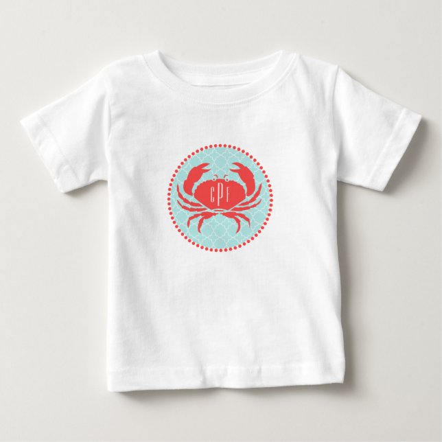 T-shirt Pour Bébé Monogrammed Blue+ Red Crab Romper (Devant)