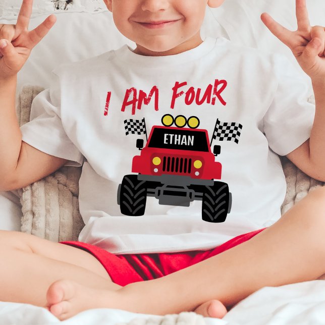 T-shirt Pour Bébé Monster Truck Boy 4e anniversaire Personnalisé (Créateur téléchargé)