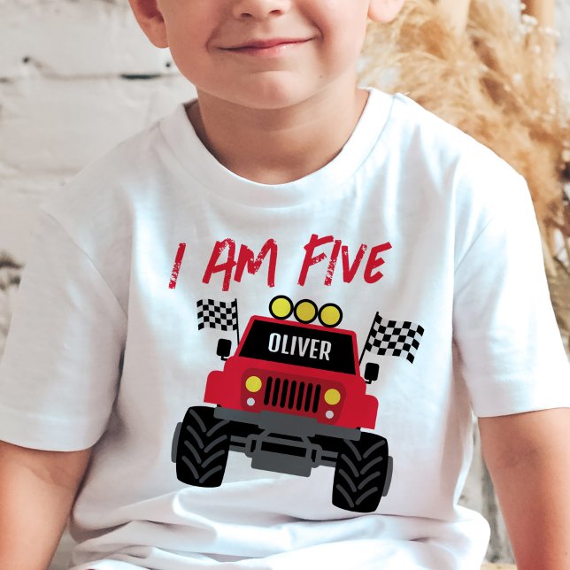 T-shirt Pour Bébé Monster Truck Boy 5e anniversaire Personnalisé (Créateur téléchargé)