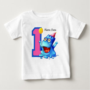 T-shirt Pour Bébé Monstre bleu 1er anniversaire Personnalisé