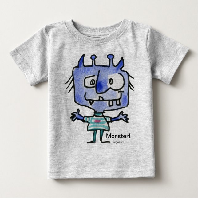 T-shirt Pour Bébé Monstre Cartoon Bleu #22 Chemise T Bébé (Devant)