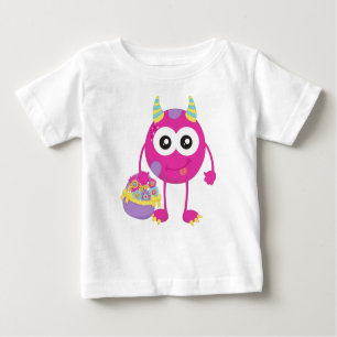 T-shirt Pour Bébé Monstre De Printemps, Monstre Rose, Cornes, Fleurs