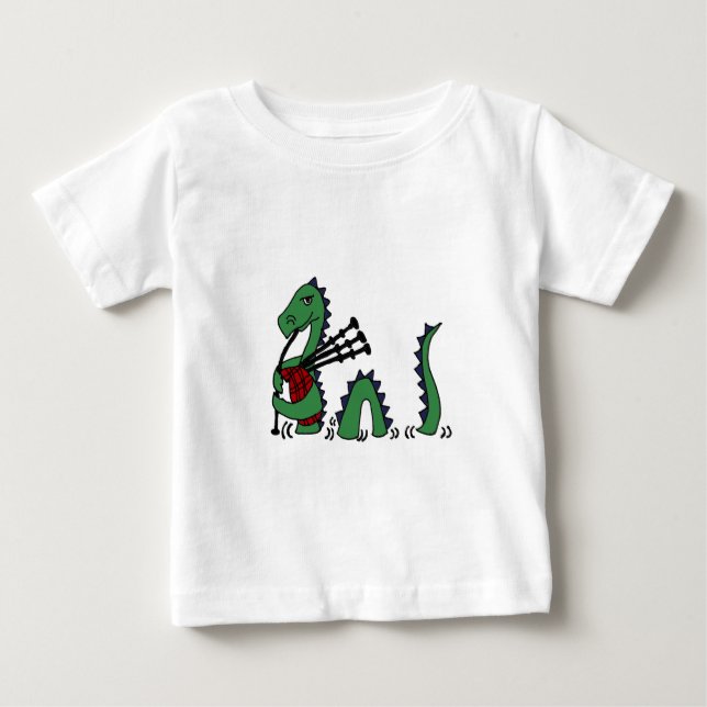 T-shirt Pour Bébé Monstre drôle de Loch Ness jouant des cornemuses (Devant)