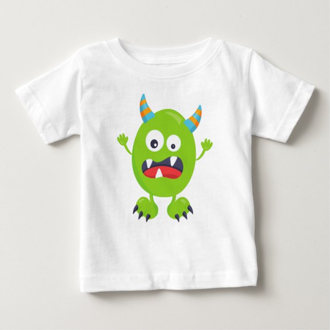 T-shirt Pour Bébé Monstre mignon, Monstre vert, Monstre drôle, Corne (Devant)