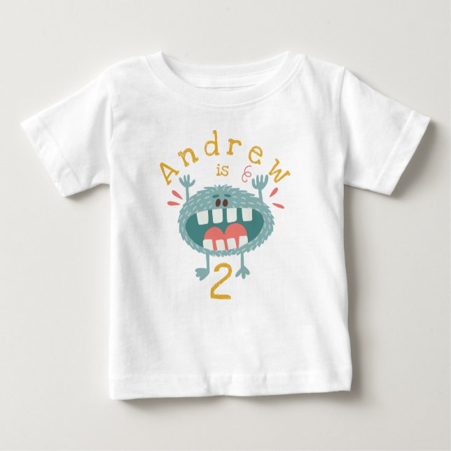 T-shirt Pour Bébé Monstre Turquoise mignon personnalisable (Devant)