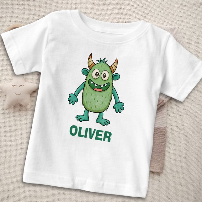 T-shirt Pour Bébé Monstre vert mignon Personnalisé (Créateur téléchargé)