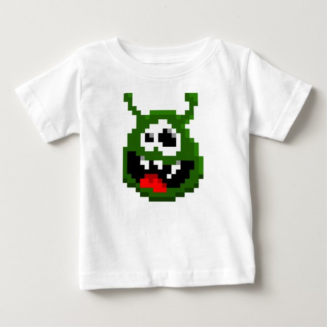 T-shirt Pour Bébé Monstre Vert - Pixel Art (Devant)