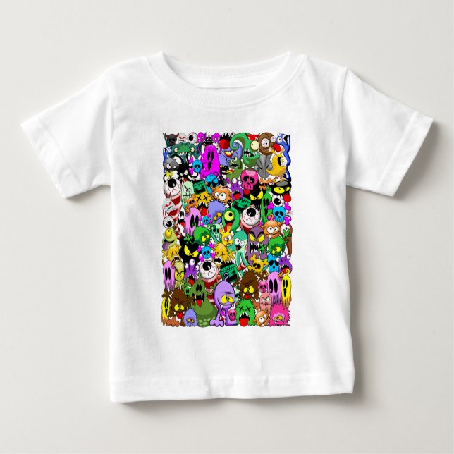 T-shirt Pour Bébé Monstres caractères mignons Motif d'Halloween (Devant)