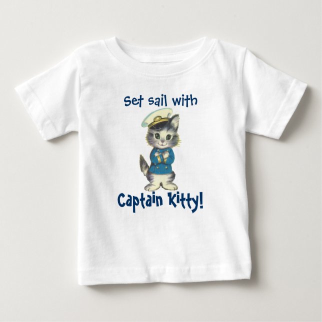 T-shirt Pour Bébé Monter la voile avec le capitaine Kitty (Devant)