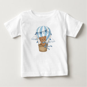 T-shirt Pour Bébé Montgolfière Ours en Peluche Bleu Déco Nurserie En