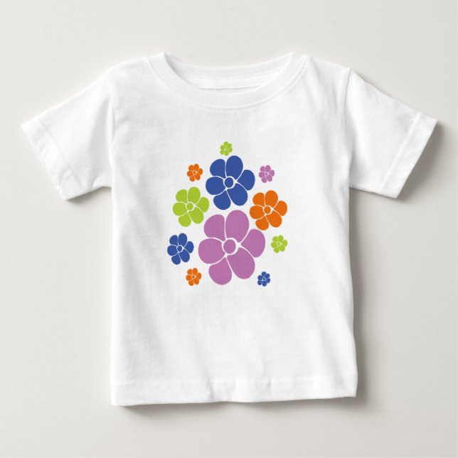 T-shirt Pour Bébé Motif à fleurs - Bleu, Orange, Violet, Vert (Devant)