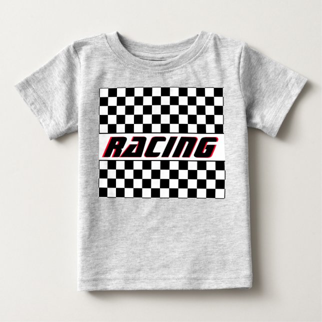 T-shirt Pour Bébé Motif de thème de course de chèque blanc noir (Devant)