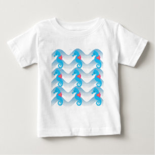 T-shirt Pour Bébé Motif Des Chevaux De Mer Et Des Vagues Bleues