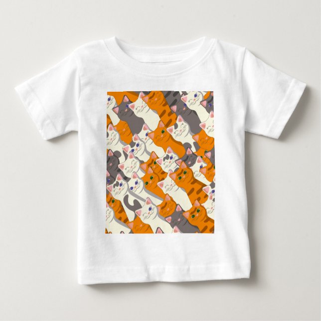T-shirt Pour Bébé Motif en diagonale du chat noir blanc gingembre (Devant)