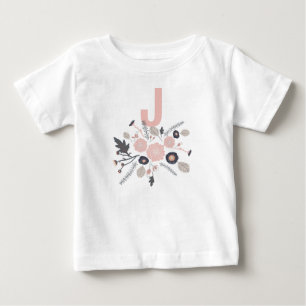 T-shirt Pour Bébé Motif Fleur Jetée Gris Rose Noir Avec Initiale