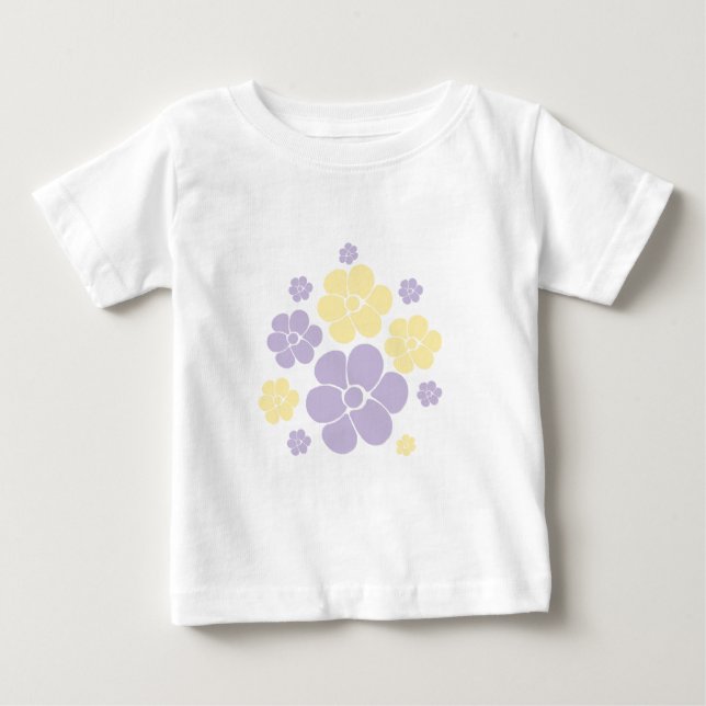 T-shirt Pour Bébé Motif Fleur - Pastel Jaune et Violet (Devant)