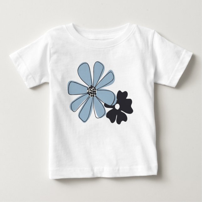 T-shirt Pour Bébé Motif Fun Bleu Floral Fleur en Outline (Devant)