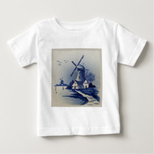 T-shirt Pour Bébé Moulin à vent bleu blanc de Delft vintage