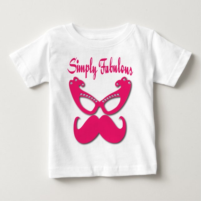 T-shirt Pour Bébé Moustache rose et lunettes roses Simply Fabulous (Devant)