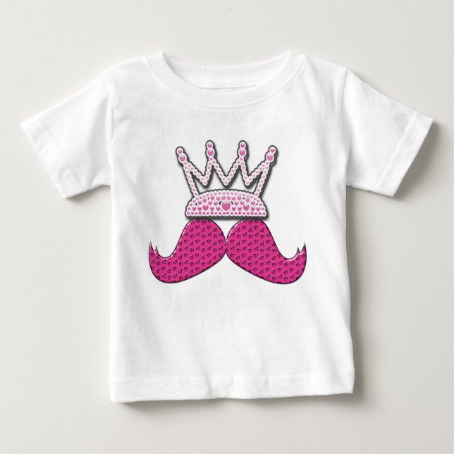 T-shirt Pour Bébé Moustache rose mignonne Couronne perles imprimées (Devant)