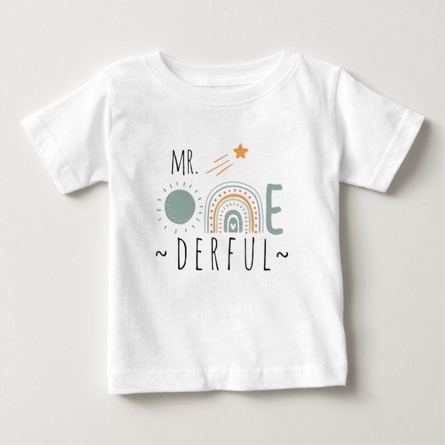 T-shirt Pour Bébé MR Onederful Boho Arc-en-ciel Premier Anniversaire (Devant)
