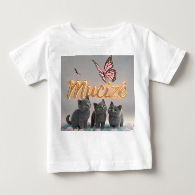 T-shirt Pour Bébé "MUCİZE" — Élégance rêvée avec des chatons et des  (Devant)