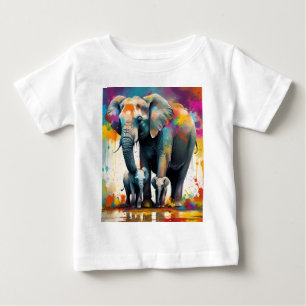 T-shirt Pour Bébé Mummy Et Éléphants Bébés Colour Splash,