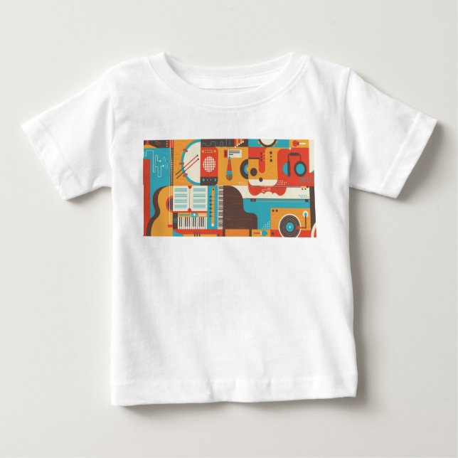 T-shirt Pour Bébé Musique Guitare Piano coloré (Devant)