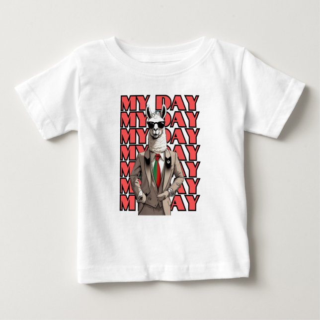 T-shirt Pour Bébé My Day Llama in Gucci Inspo Rouge Noir Beige Desig (Devant)