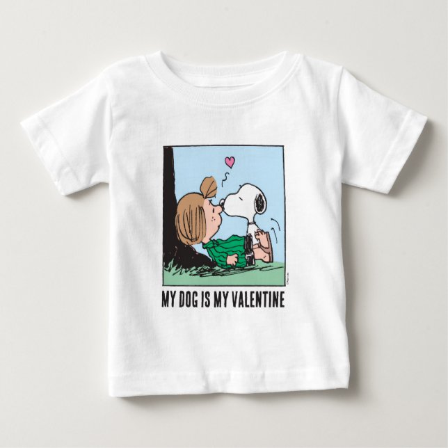 T-shirt Pour Bébé My Dog Is My Valentine | Peppermint Patty & Snoopy (Devant)