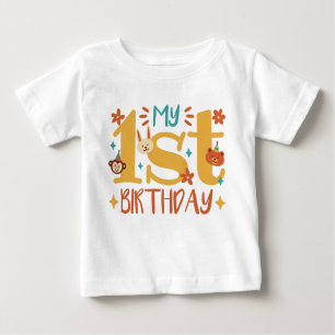 T-shirt Pour Bébé "My first birthday" with cute animals