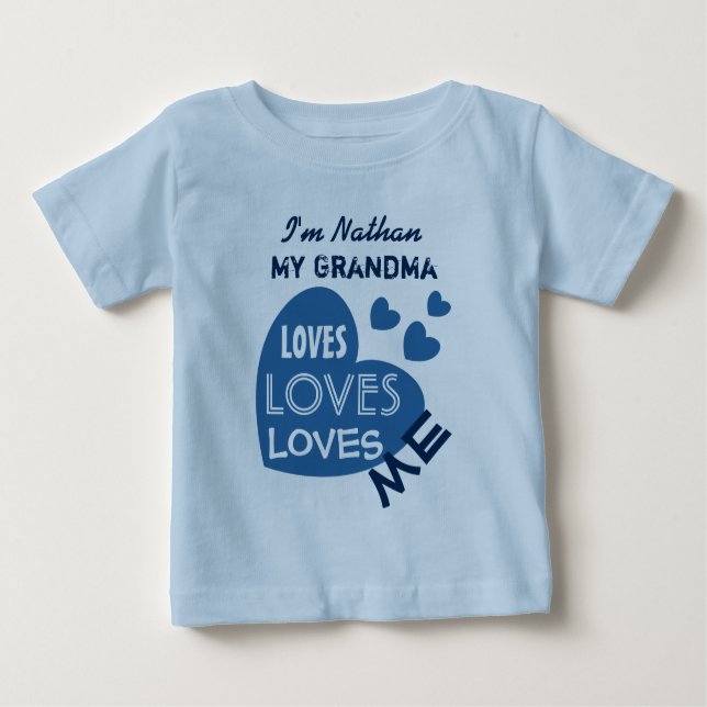 T-shirt Pour Bébé My GRANDMA Loves Me Blue Hearts Custom Text V06 (Devant)