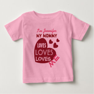 T-shirt Pour Bébé My MOMMY Loves Me Red Hearts Custom Text V05