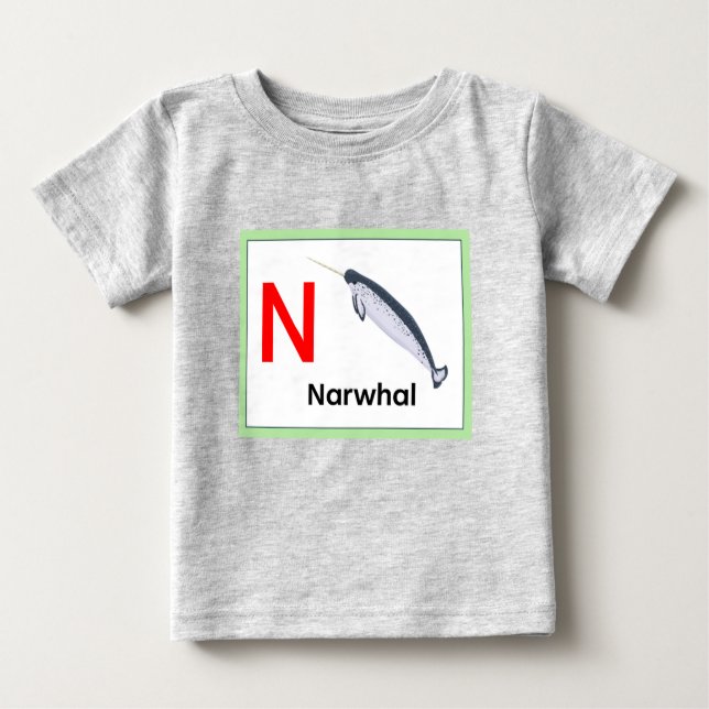 T-shirt Pour Bébé N est pour Narwhal (Devant)