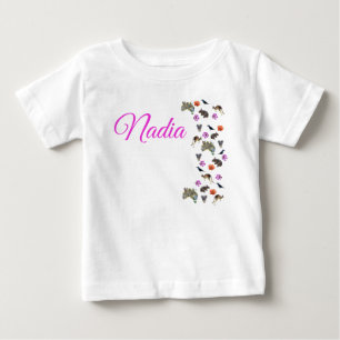 T-shirt Pour Bébé Nadia, logo de nom avec faune australienne, 