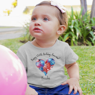T-shirt Pour Bébé Name, July 4th Bicycles Heart 3mos to 24mos