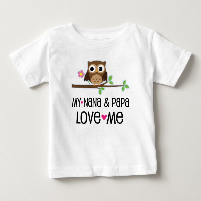 T-shirt Pour Bébé Nana et Papa m'aiment Baby Owl (Devant)
