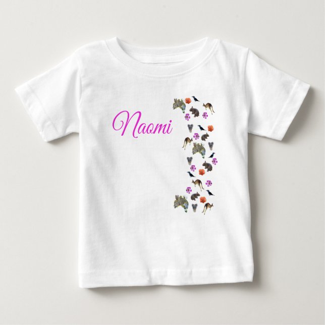 T-shirt Pour Bébé Naomi, Nom Avec Australian Wildlife, (Devant)
