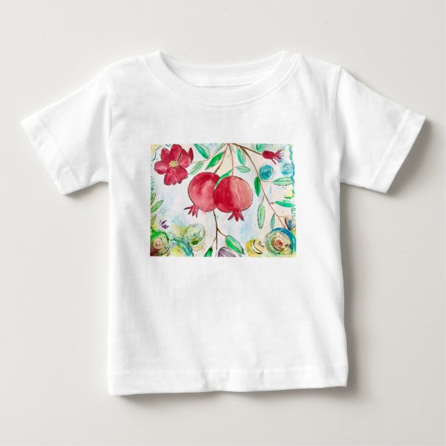 T-shirt Pour Bébé Nature de fruit de grenade art aquarelle rouge (Devant)