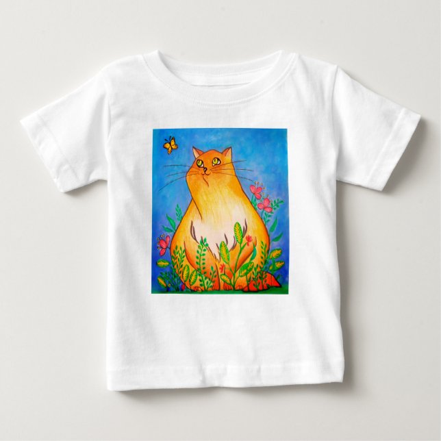 T-shirt Pour Bébé Naughty Orange Chat dans la nature (Devant)