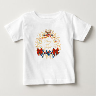 T-shirt Pour Bébé Naughty Reindeer Christmas Peeking Dark Blue Gold
